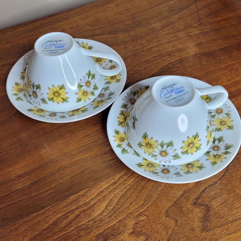 Vtg Noritake Cookin Serve China Daisy Pattern (Marguerite) 2 tea cups & saucers - Picture 8 of 9